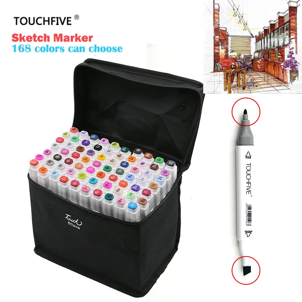

TouchFIVE 80 Color Dual Headed Sketch Markers Pen Oily Alcoholic Painting Manga Art Marker Set Stationery Pen For School Drawing