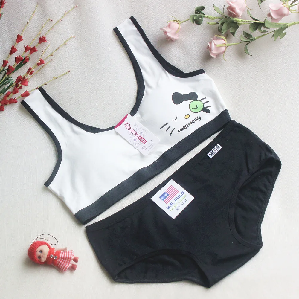 

Young Girls Students Underwear Sets Candy Color Training Bras For Teenagers Cotton Sport Underwear Set Girls Puberty Bra Set