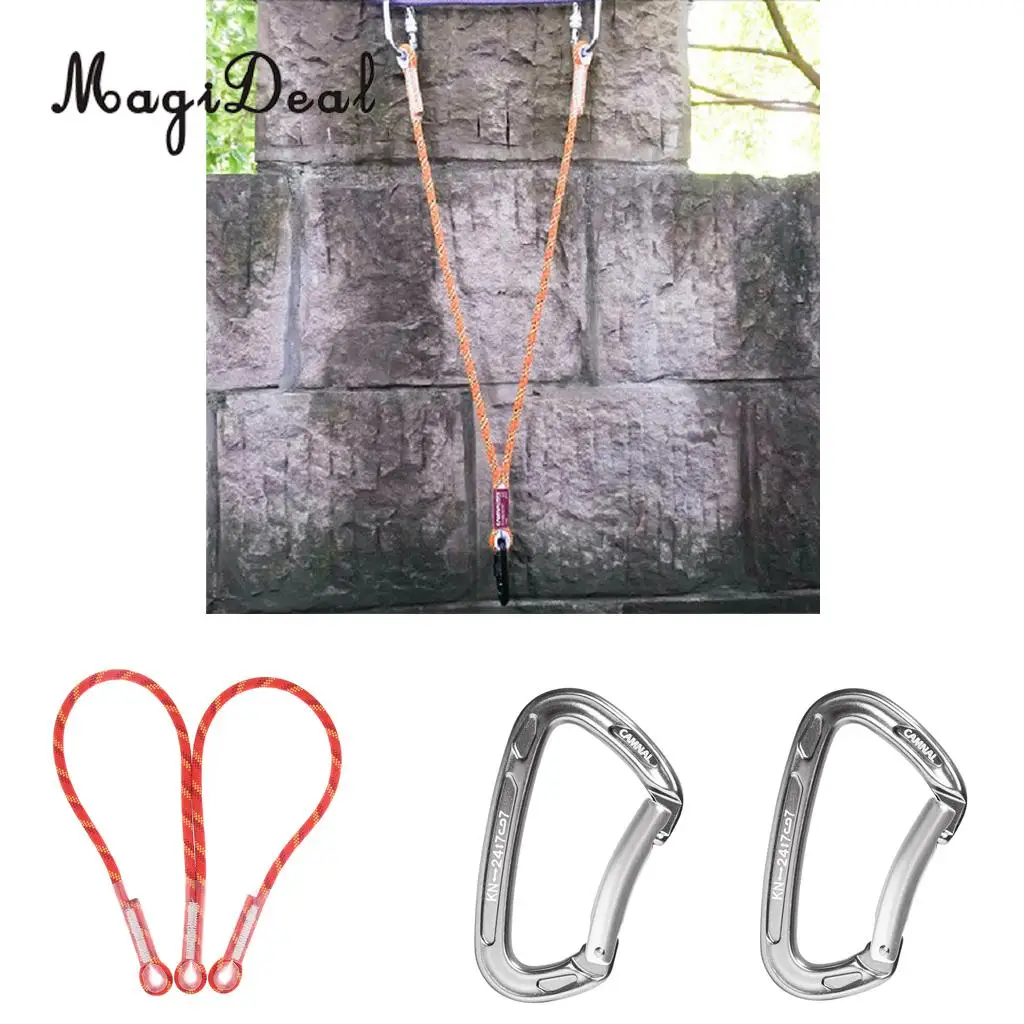 80cm Climbing Prusik Cord Pre Sewn Eye to Eye Nylon Loop Rope Dual Leg Fall Protection Safety Lanyard with Carabiners