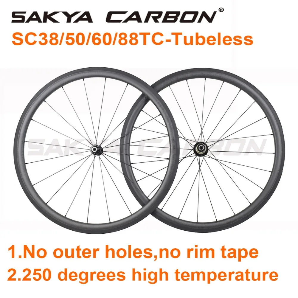 

No outer holes tubeless carbon wheels 30 38 45 50 55 60 75 88mm tubeless wheels 23mm 25mm wide road bike wheels high temperature