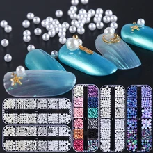 1 чехол жемчужины для дизайна ногтей украшения 3D подвески смешанные бусины Шпильки бежевый градиент разноцветные стразы камни аксессуары для ногтей BE785