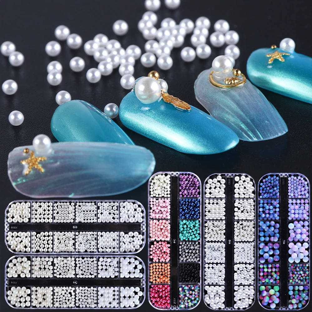 

1 Case Pearl Nail Art Decorations 3D Charms Mixed Beads Studs Beige Gradient Multicolored Strass Stones Nails Accessories BE785