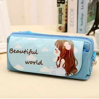 

Kawaii Pen Bag Students Creative Canvas Large Capacity Multi-Layer pencil bag for Student Kid Gift School Supplies