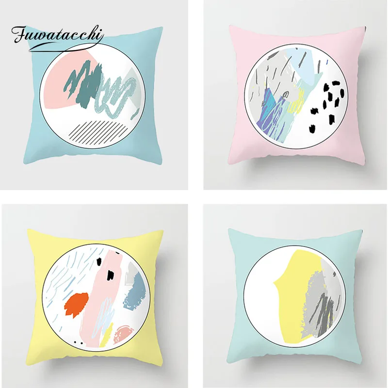 

Fuwatacchi Simple Geometric Cushion Cover Watercolor Painting Pillowcase Bedroom Sofa Decoration Pillow Cases 45*45 cm