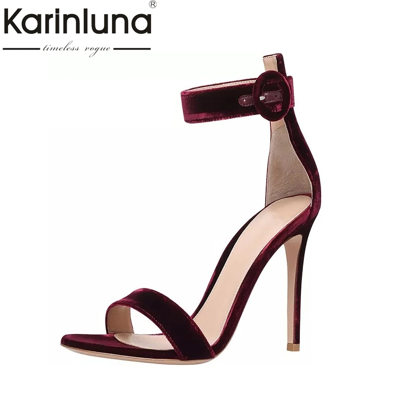 

Karinluna Top Quality Gladiator Velvet Thin High Heels Ankle Strap Big Size 33-43 Summer Shoes Women Sandals Banquet Shoes Woman