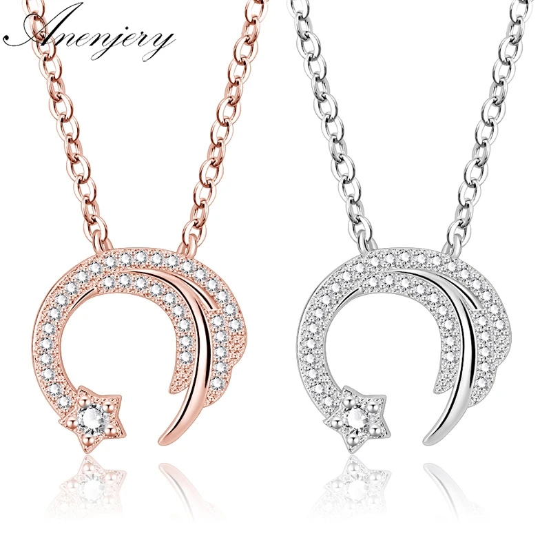 

Anenjery 925 Sterling Silver Meteor Love Star Zircon Necklace Women Clavicle Chain choker collier S-N346