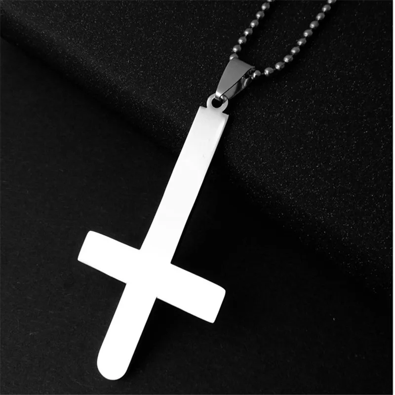 

JS Titanium Inverted Cross Necklace Upside Down Cross Nacklace Men Lucifer Satan Collier Vintage Harajuku Jewelry IC002