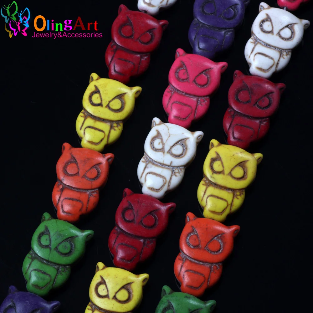 

OlingArt 8*30mm 8pcs/lot Mix Color Green Loose Stone Jewelry owl shape Beads for DIY Necklaces Jewelry Findings 2017 NEW