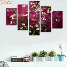 ShineHome 5pcs Холст Картина маслом печать фиолетовый Ван Гог миндаль