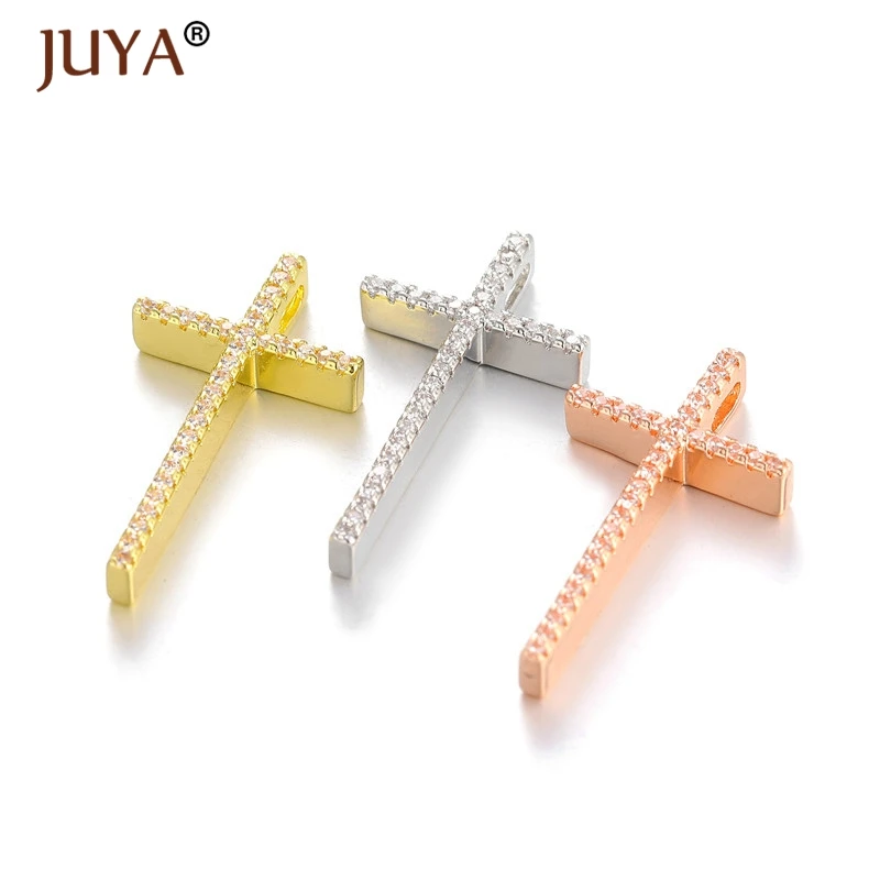 30mm*16mm Cubic Zirconia Rhinestone Cross Pendants For Making Jewelry Necklace Components Gold Rose 10 Pcs Wholesale | Украшения и