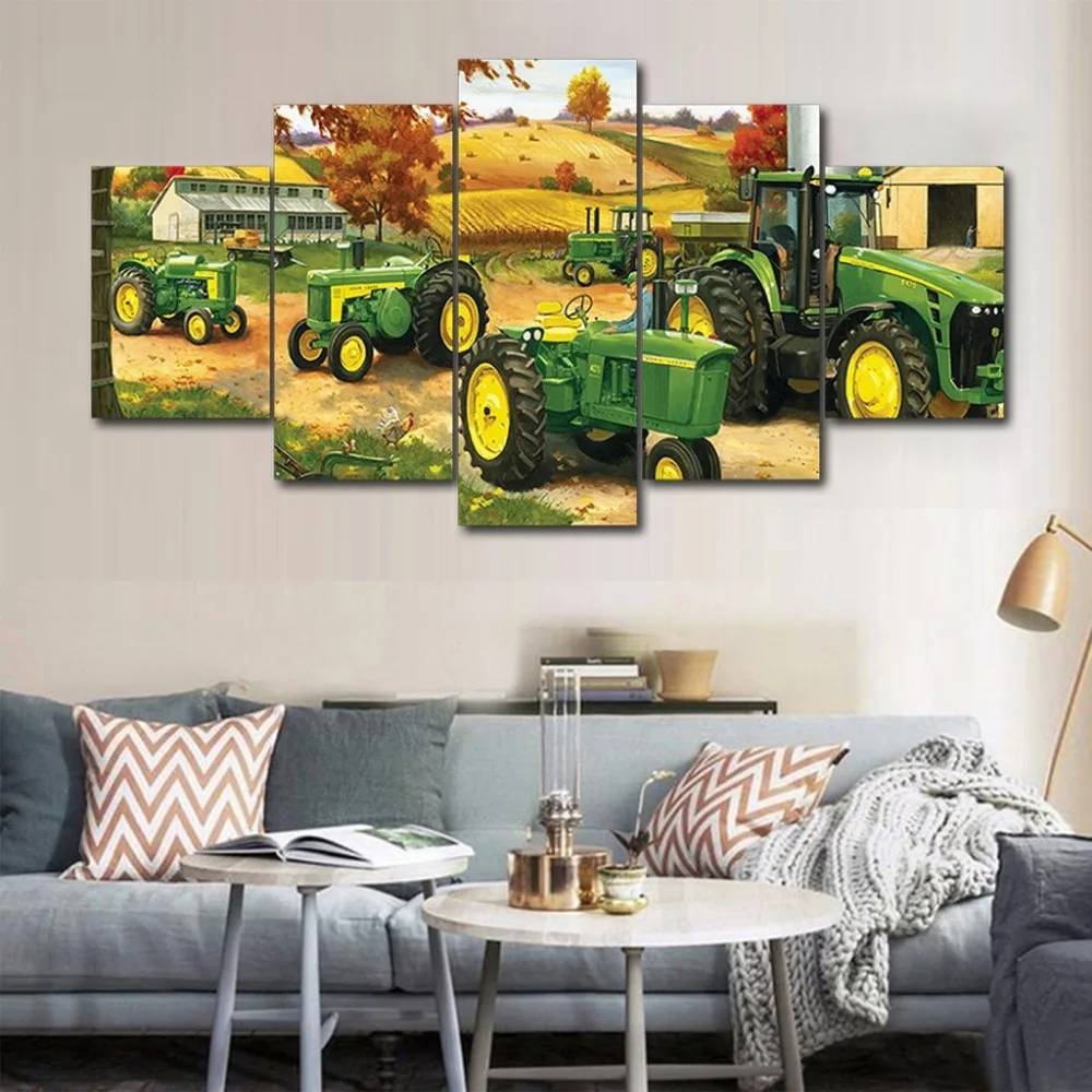 

5 piece canvas prints painting Green Tractor Farm Oil Painting Canvas picture decor print poster wall art home decor