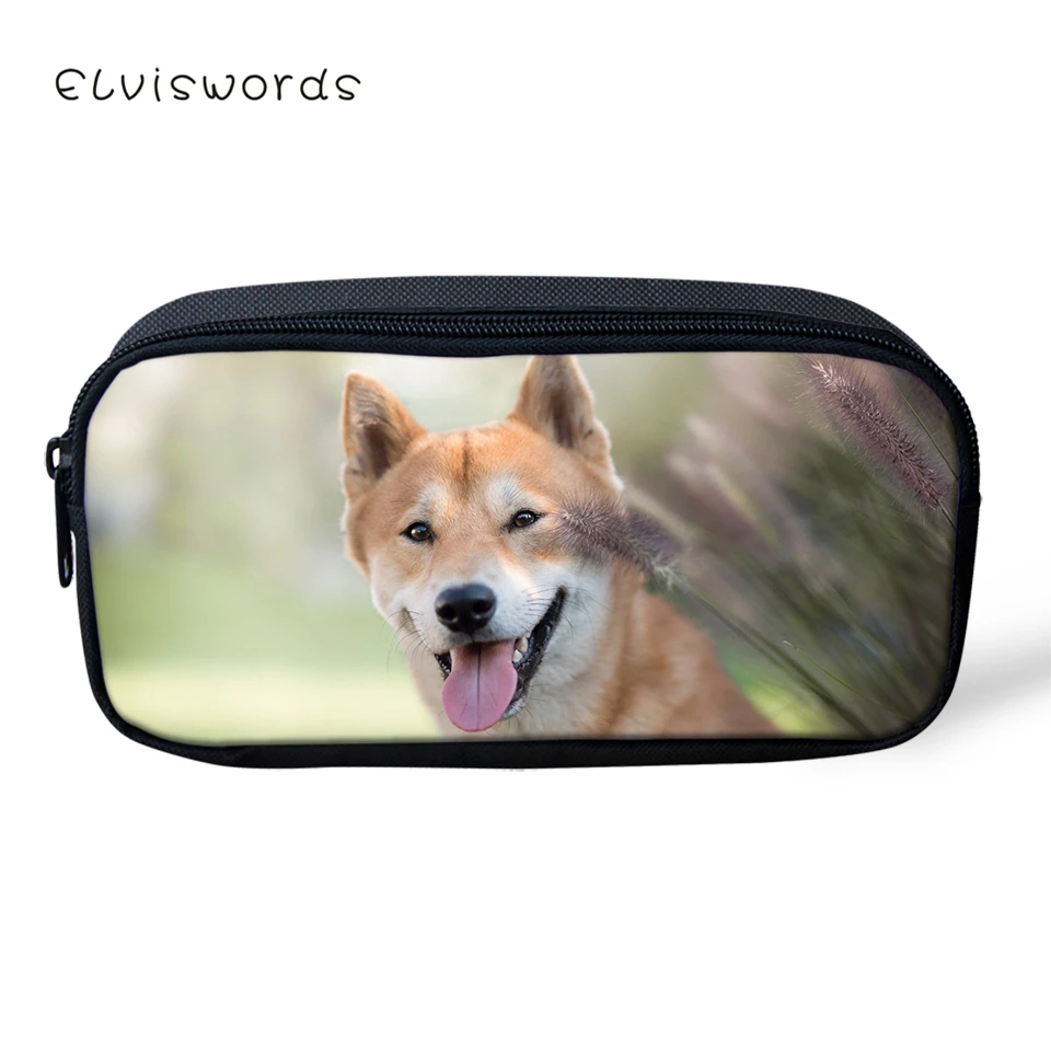 

ELVISWORDS Kawaii Animal Kids Pencil Case Cute Shiba Inu Dogs Pattern Students Stationery Box School Pen Bags Women's Beautician