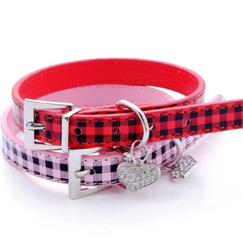 Trendy Classical Plaid Dog Collar Bandana PU Leather Pet Puppy Collars