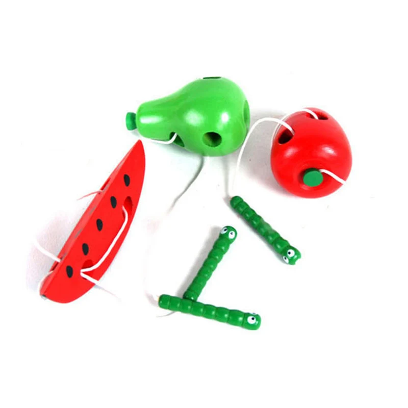 Montessori Kids Educational Toys Fun Wooden toy Worm Eat Fruit Apple pear Early Learning Teaching Aid Baby Toy For Kids Gift 3
