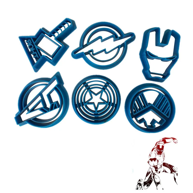 

6pcs Roasting Tool 3D Biscuit Mould Cartoon Captain America Plastic Cookie Mold Sugarcraft Chocolate Decorating Plunger Cutter