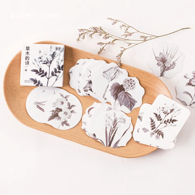 

45pcs Black and White Vintage Nature Flower Plant Stickers Planner Scrapbook Diary Album Sticker Gift Packing Baking Label Seal