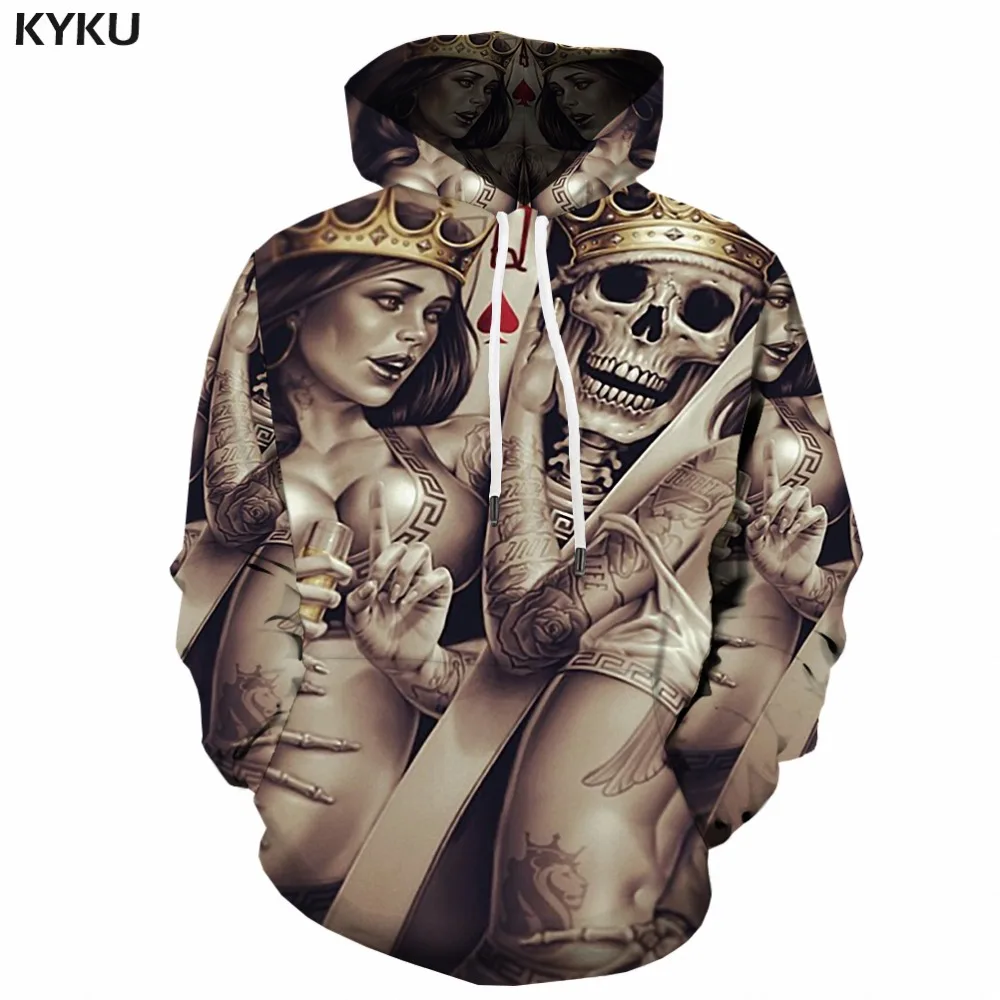 

KYKU Skull Poker Hoodies Men Sweatshirt Punk Playing Card 3d Print Hoodie Anime Man Grim Reaper Sexy Mens Clothing Pullover Hood