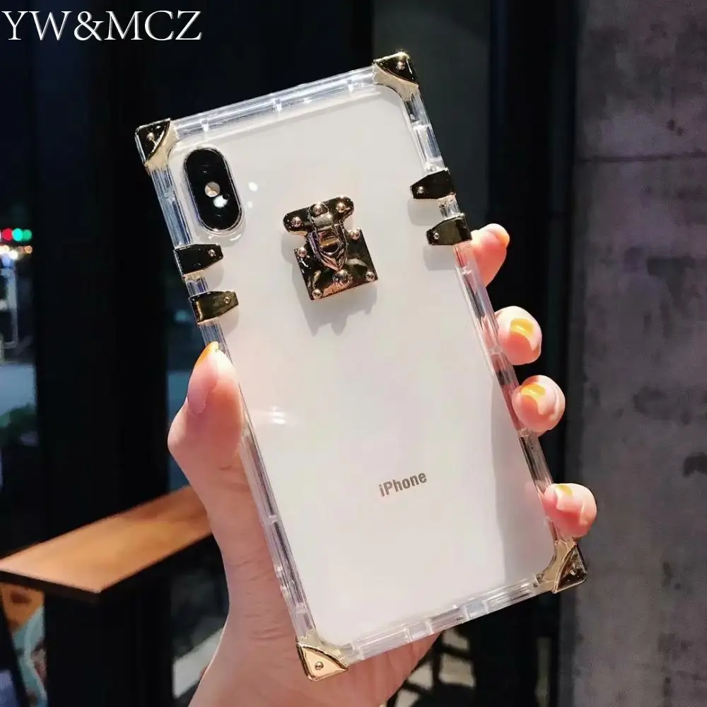 

Luxury Transparent Phone Case For iPhone XS Max XR X Trunk Square Women Silicon Phone Case For iPhone 7 8 Plus 6 6s Clear Cover
