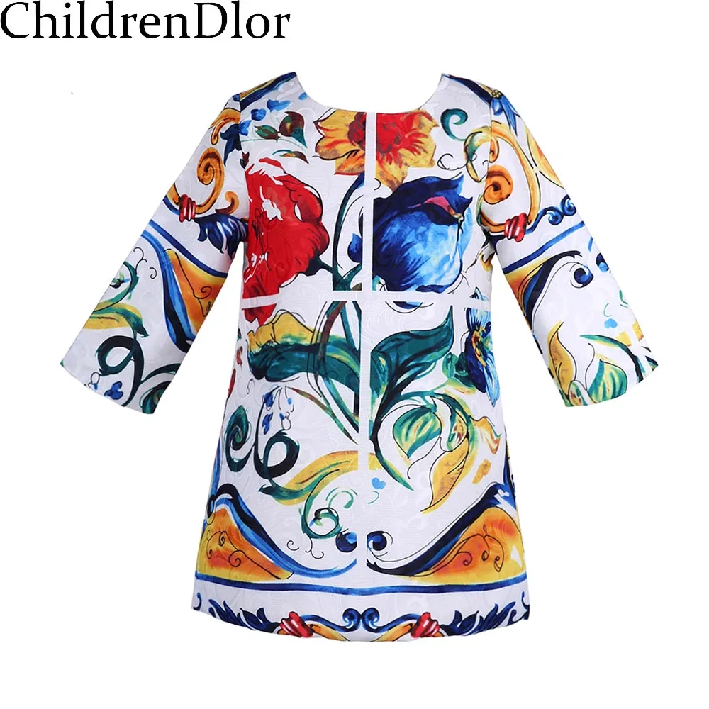 

Girls Winter Dresses Long Sleeve Children Dress with Majalica Print Straight Toddler Girl Dresses Kids Clothes Vetement Fille