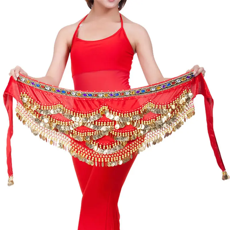 Belly Dance Hip Scarf Gold Coins Belly Dance Costume Skirt Wrap Belt belt for women fashion accessories 40FE1214