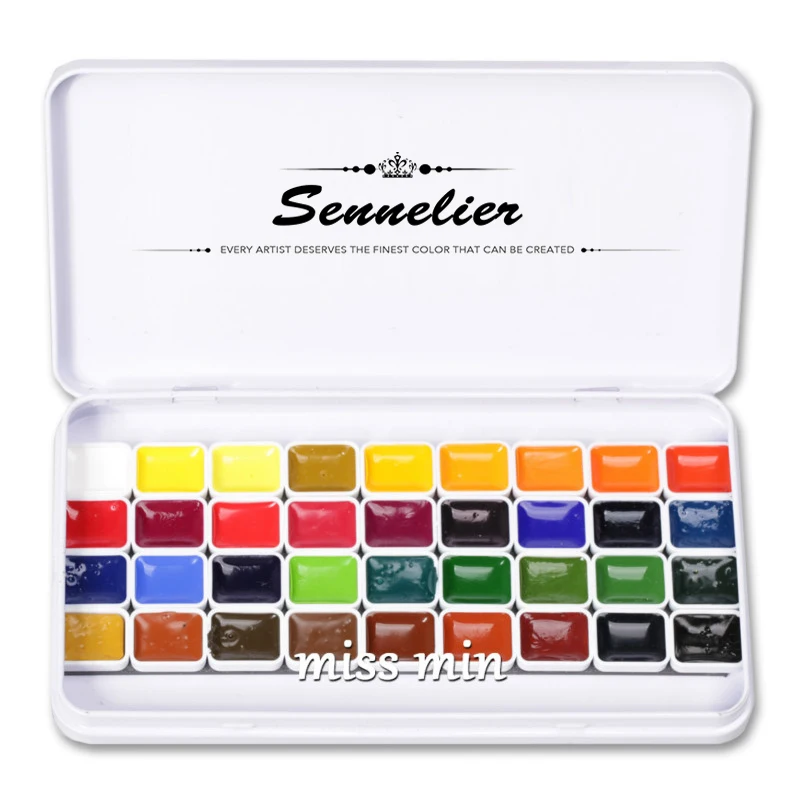 Skup Handmade France Sennelier akwarela 12 kolorów 36 kolorów podróży żelazne pudełko opakowanie 0.8ml Mini opakowanie płyta dozująca