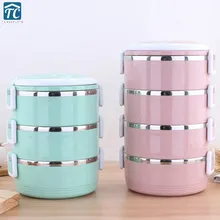 Anti-leakage Non-magnetic Stainless Steel Plastic Lunch Box Round Sealed Insulated Storage Portable Food Container Picnic School