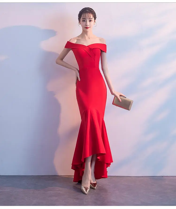  Dress Women Hot Sale Empire Vestidos Mujer Vestido  Festa And Summer Fishtail 2018 Slash-Neck Long Style Shoulder Sexy Party (9)