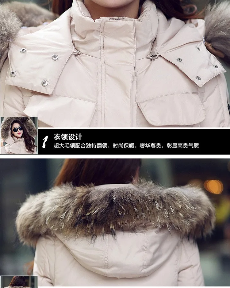 Зимняя женская куртка, роскошная пуховая хлопковая парка с воротником из искусственного меха енота и капюшоном, женская верхняя одежда, теплые облегающие куртки, пальто YM103