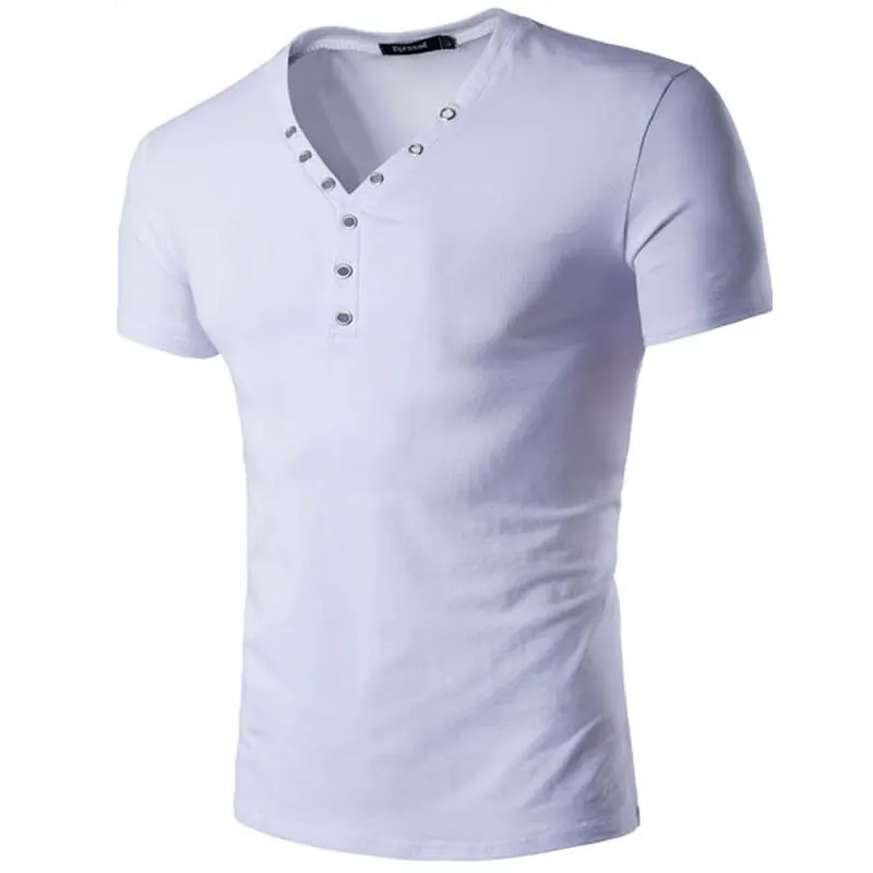 Футболка мужская базовая с V образным вырезом хлопковая приталенная короткими