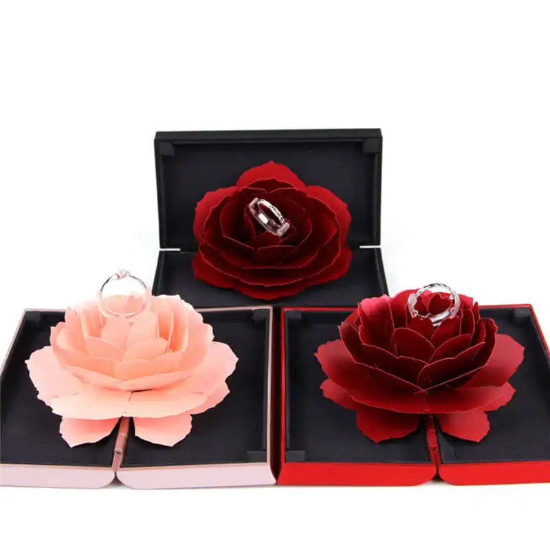 3D всплывающие розовые кольца коробка Свадьба Помолвка держатель для хранения драгоценностей случае Bump в форме розы, кольцо держатель, свадьба 19jan19