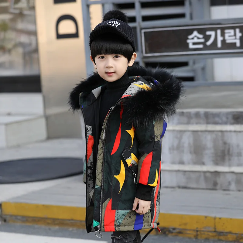 

XYF1833 Winter White Duck Down Jacket Child Solid color Hooded Keep Warm Thick Coat Girls Long Outerwear Boys Windbreaker