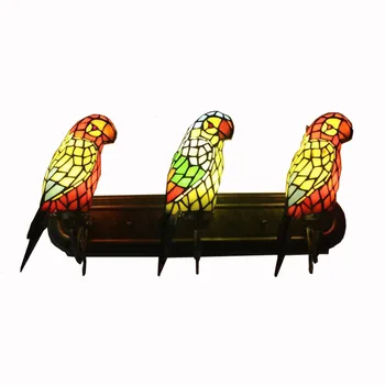 

European Glass Parrot Corridor Wall Light Tiffany splicing Glass Bird Stand Bedroom Wall Sconce Balcony Hallway Porch Wall lamp