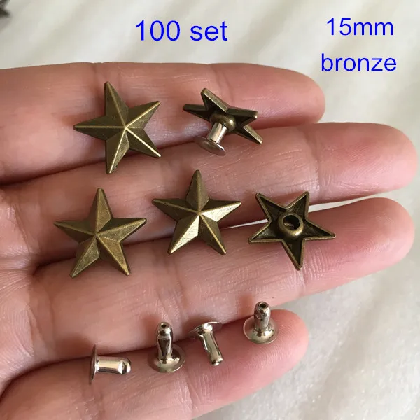15mm antique bronze 12 мм/15 мм/18 мм/29 мм звезды наклепки, оснастки рок шип заклепки, черный/золото/бронза/серебро, DIY кожа Ремесла Результаты - Цвет: 15mm antique bronze