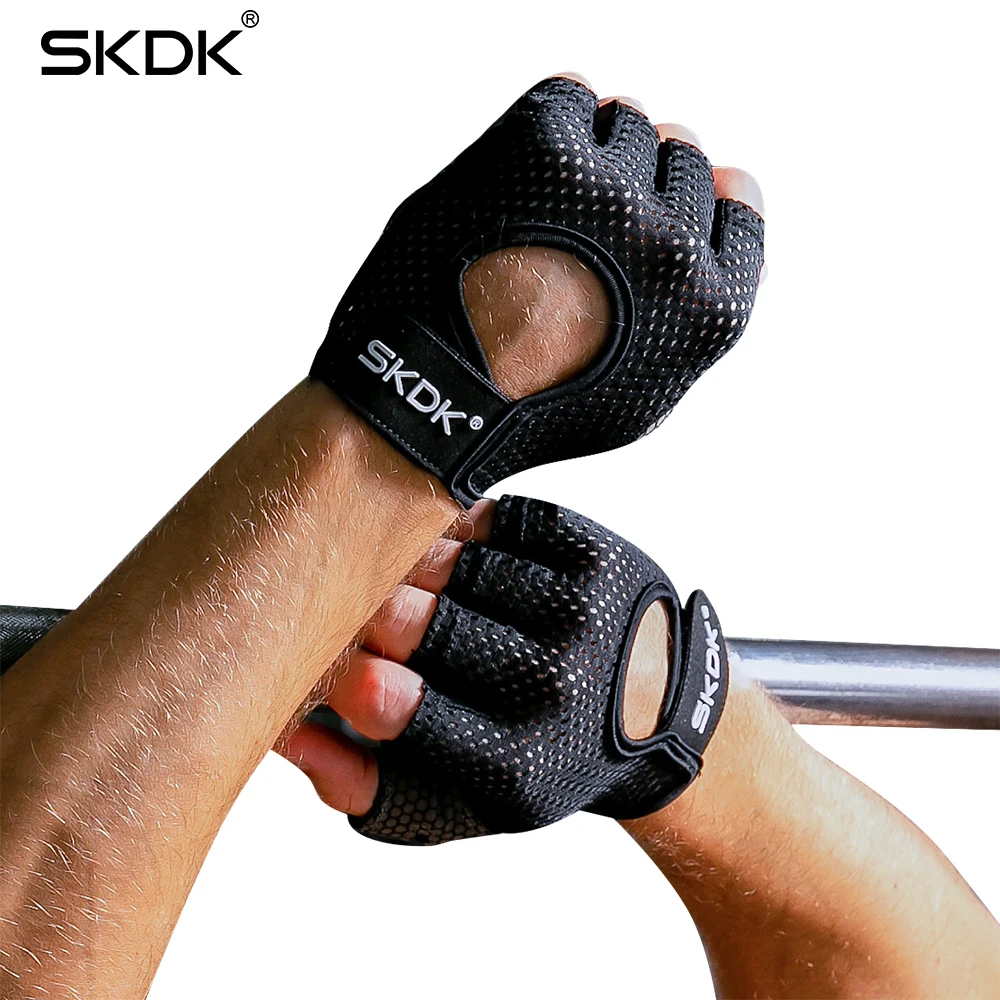 SKDK Half finger Elastic Fitness Gym Gloves Silicone Anti-slip Breathable BodyBuilding Workout Crossfit Gloves Guantes Gimnasio