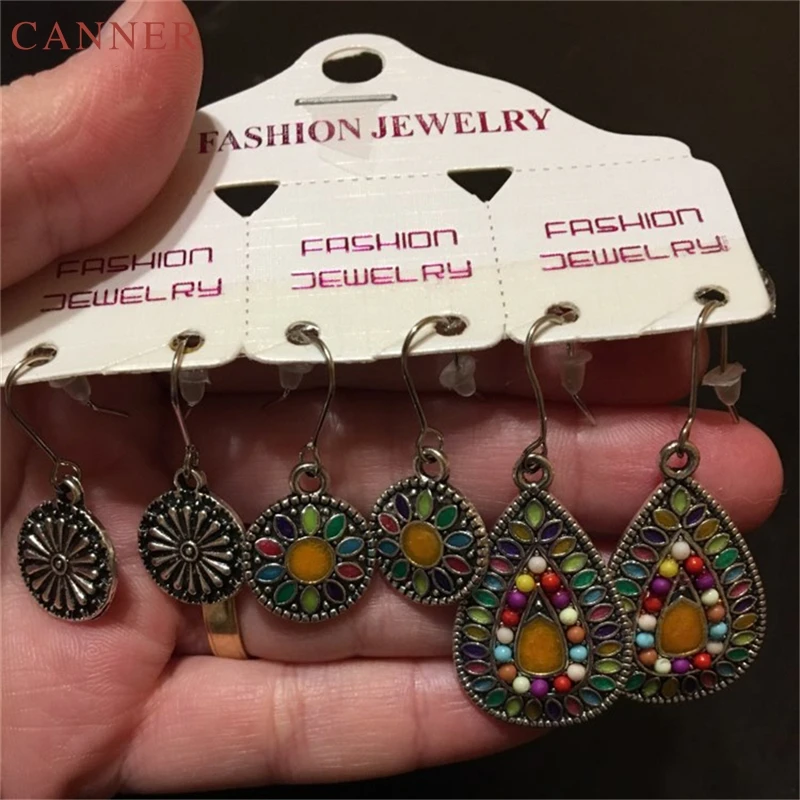 3pairs/set Vintage Boho India Ethnic Water Drop Hanging Dangle Earrings for Women Female 2019 New Wedding Party Jewelry C35