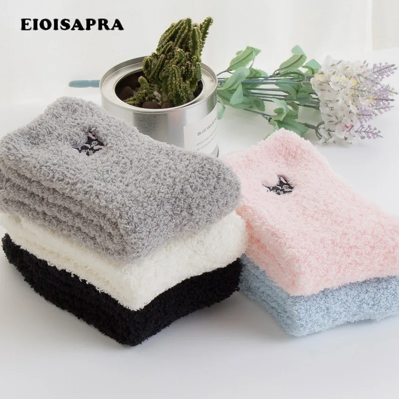 [EIOISAPRA]Warmer Coral Fleece Color Meias Pug Embroidery Harajuku Warm Socks Women Funny Socks Art Japan Calcetines Mujer