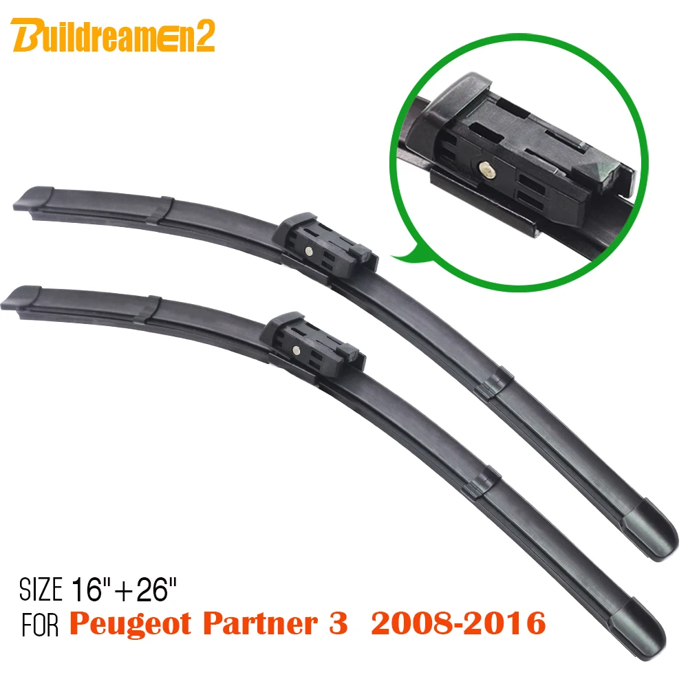 

Buildreamen2 Car Bracketless Soft Rubber Frameless Windshield Wiper Blades 2Pcs For 2008-2016 Peugeot Partner 3