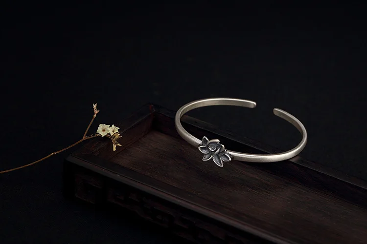 Uglyless Real 925 Sterling Silver Handmade Lotus Bangles Women Ethnic Thin Open Bangle Thai Silver Bracelets Fine Jewelry