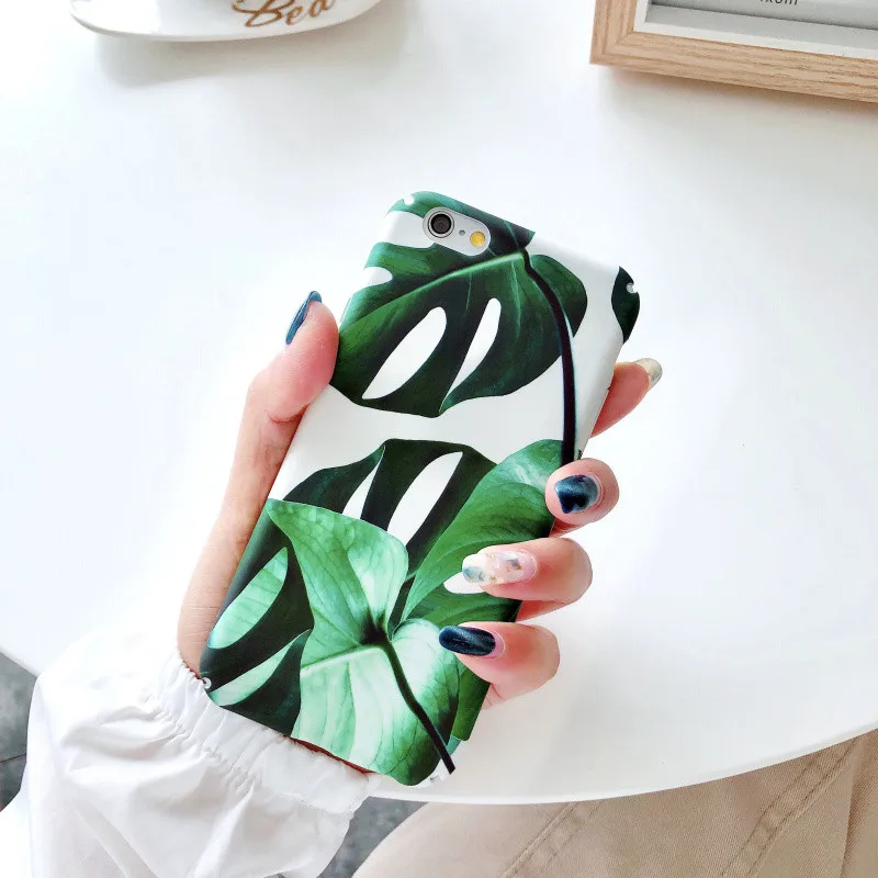 Verde Tropical de la hoja de la manera casos para iphone 7 plástico PC verano deja impresión para iphone 7 6 6 S 8 más X fundas