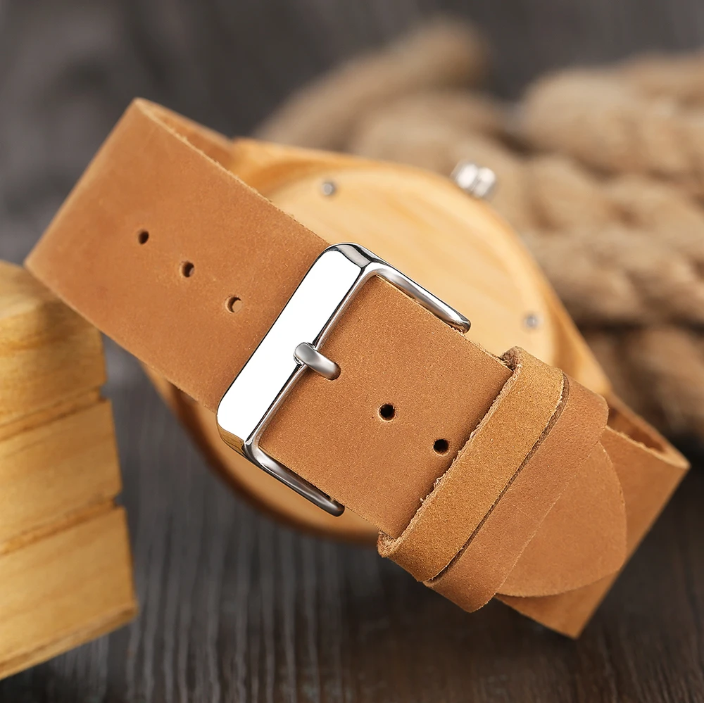 YISUYA Men's Bamboo Wood Wrist Watch Nature Handmade Wooden Creative Watches Novel Sport Quartz Watch in Gift Bag Relogio  (4)