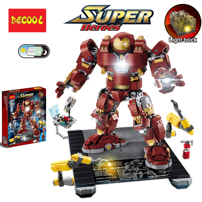 Дешево Decool hulkbuster Совместимые модели legoed Железный человек строительные наборы блоки Халк военная машина Черная Вдова фигурки наборы кирпичи детск...