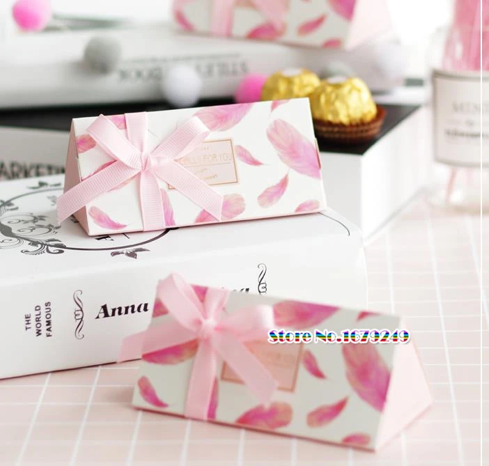Triangles Shape Feather Candy Chocolates Box, Baby Shower Candy Boxes Baking Pastry Packaging