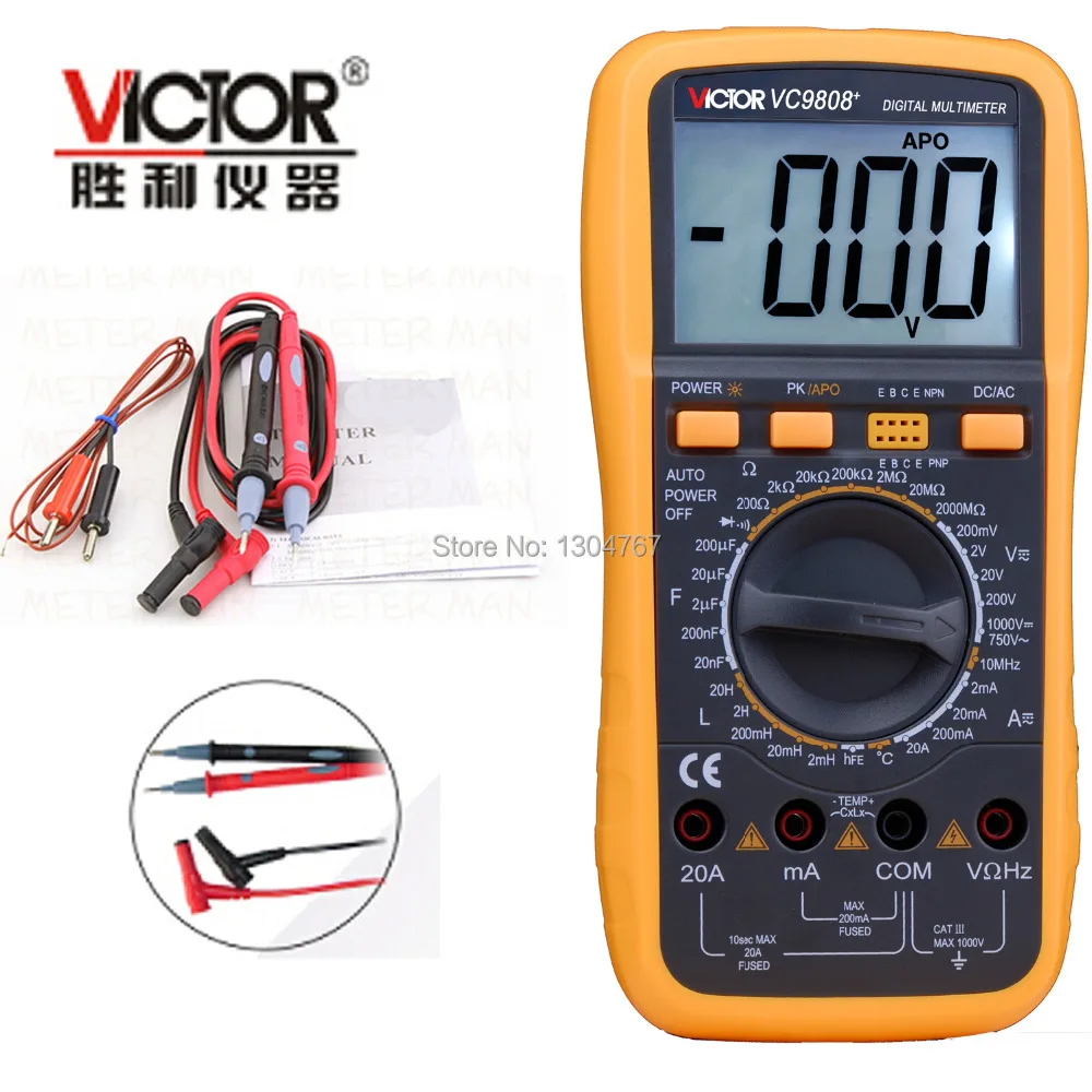 VICTOR VC9808+ DMM AC DC Voltmeter Capacitance Resistance Digital ...