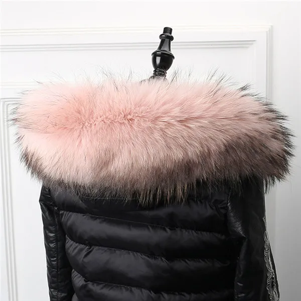 Женский шарф, аксессуары для волос, натуральный мех енота, женский зимний теплый шарф, натуральный мех лисы, меховой воротник, горячая распродажа - Цвет: Pink