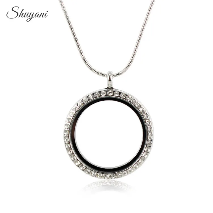 Free-Shipping-30mm-Silver-Round-Photo-Magnetic-Memory-Glass-Locket-With-Rhinestone-Floating-Locket-Pendant-With