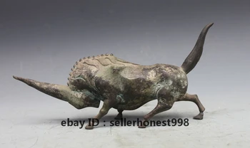 

Chinese Regius classic Pure Bronze unicorn Bison OX beast Statue
