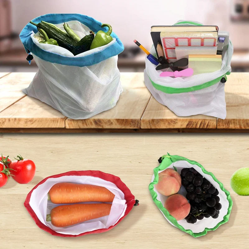 Многоразовые мешки из сетки 12 шт сумки для хранения фруктов и овощей с весом