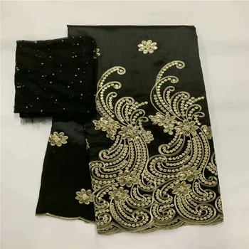 

High Quality African Lace Fabric Gold Sequined George Lace Fabric Guipure Embroidery 2019 Nigerian Silk India Dress George Laces