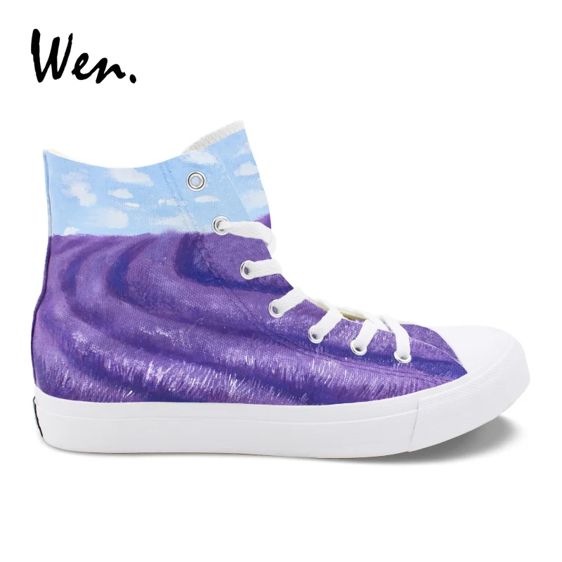 

Wen Canvas Sneakers Provence Lavender Women Men's Hand Painted Athletic Shoes High Top Design Original Unisex Flat Plimsolls