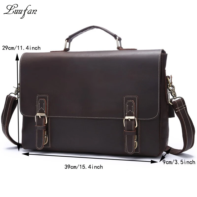 Vintage Crazy Horse Leather briefcase cow leather black 15 tote laptop business shoulder bag genuine leather male messenger bag